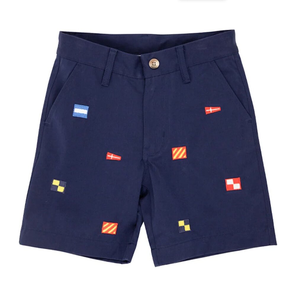 The Beaufort Bonnet Company Critter Charlie's Chinos Navy w/ Flags, NWT sz 7 boy